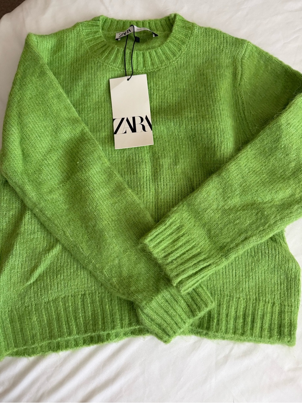 ZARA Bright Lime Green Crewneck Sweater